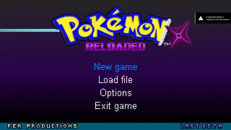 Pokemon Reloaded title screen showing the game logo and menu