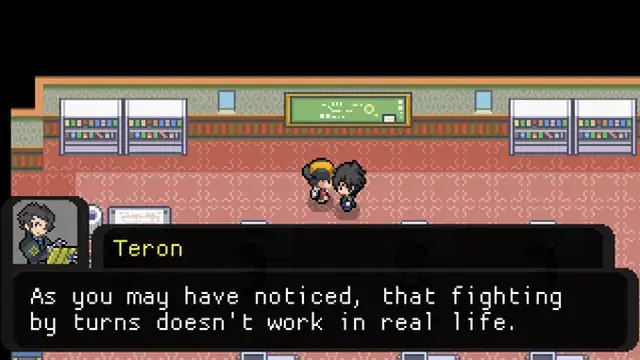 NPC Teron dialogue in Pokemon Reloaded about real-time battles