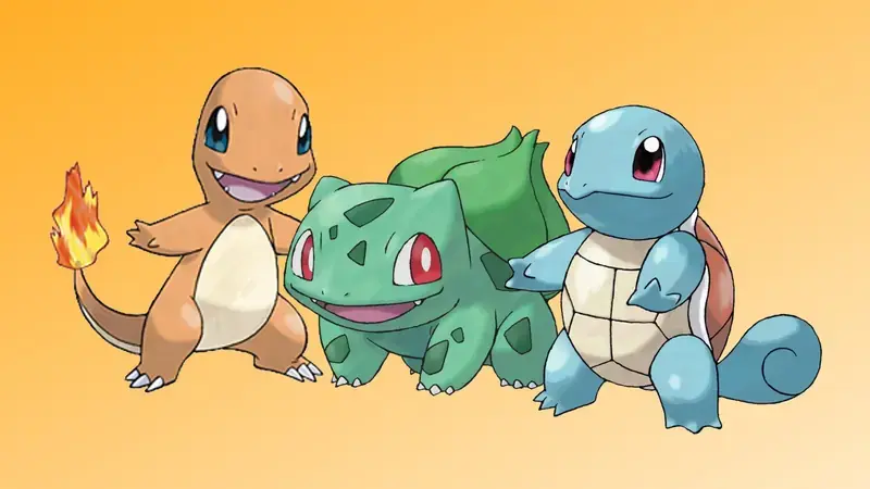 Charmander, Bulbasaur, and Squirtle starter Pokemon artwork